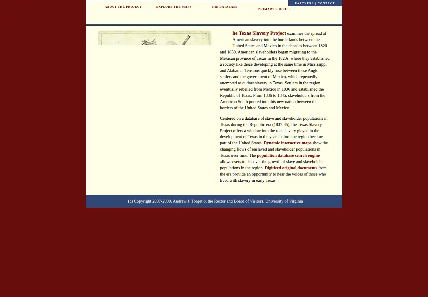 Captured homepage of texasslaveryproject.org in the current scan