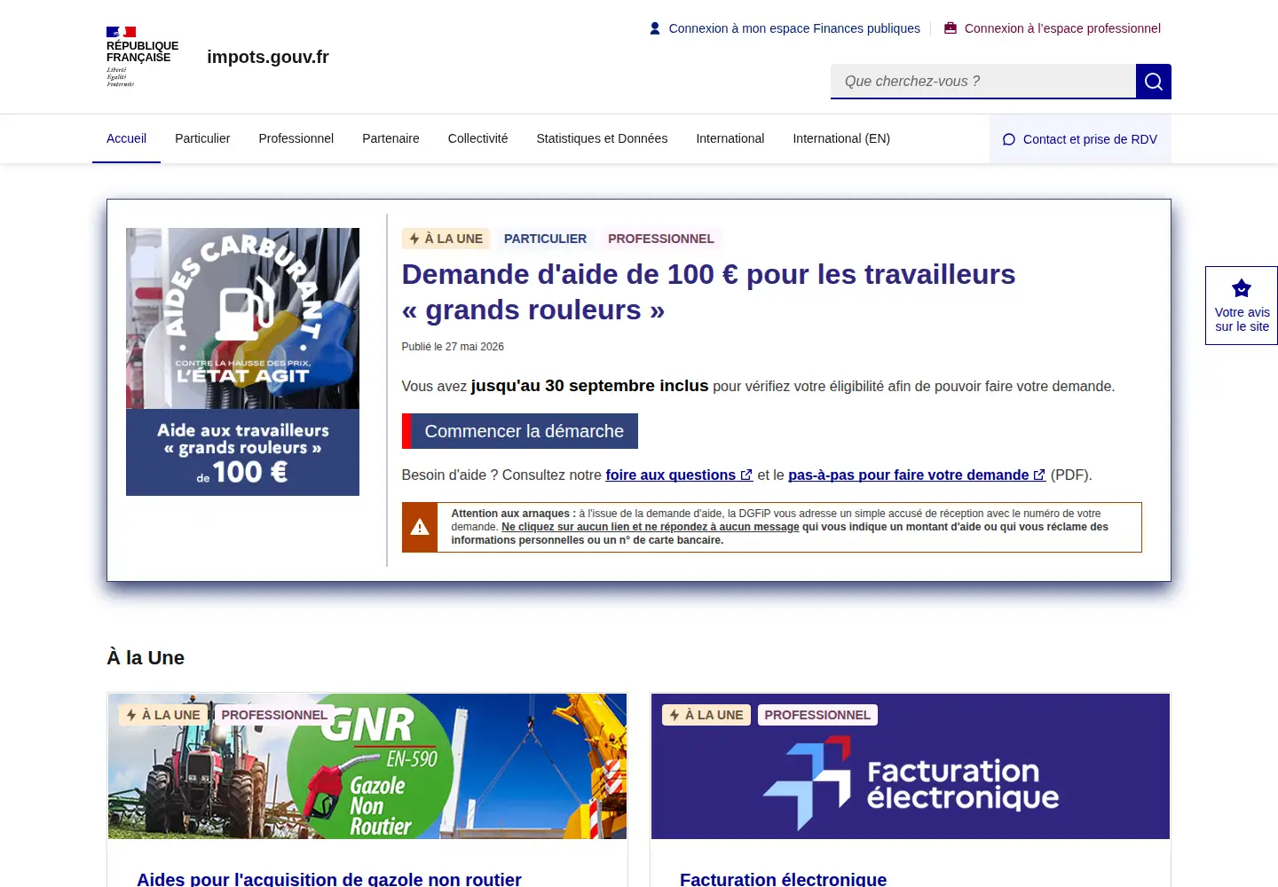 Screenshot of impots.gouv.fr