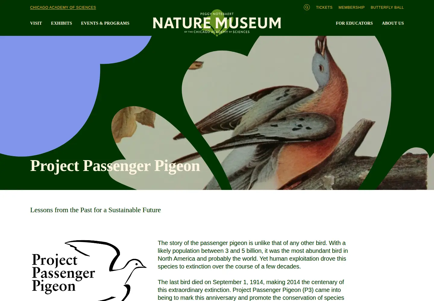 Screenshot of passengerpigeon.org