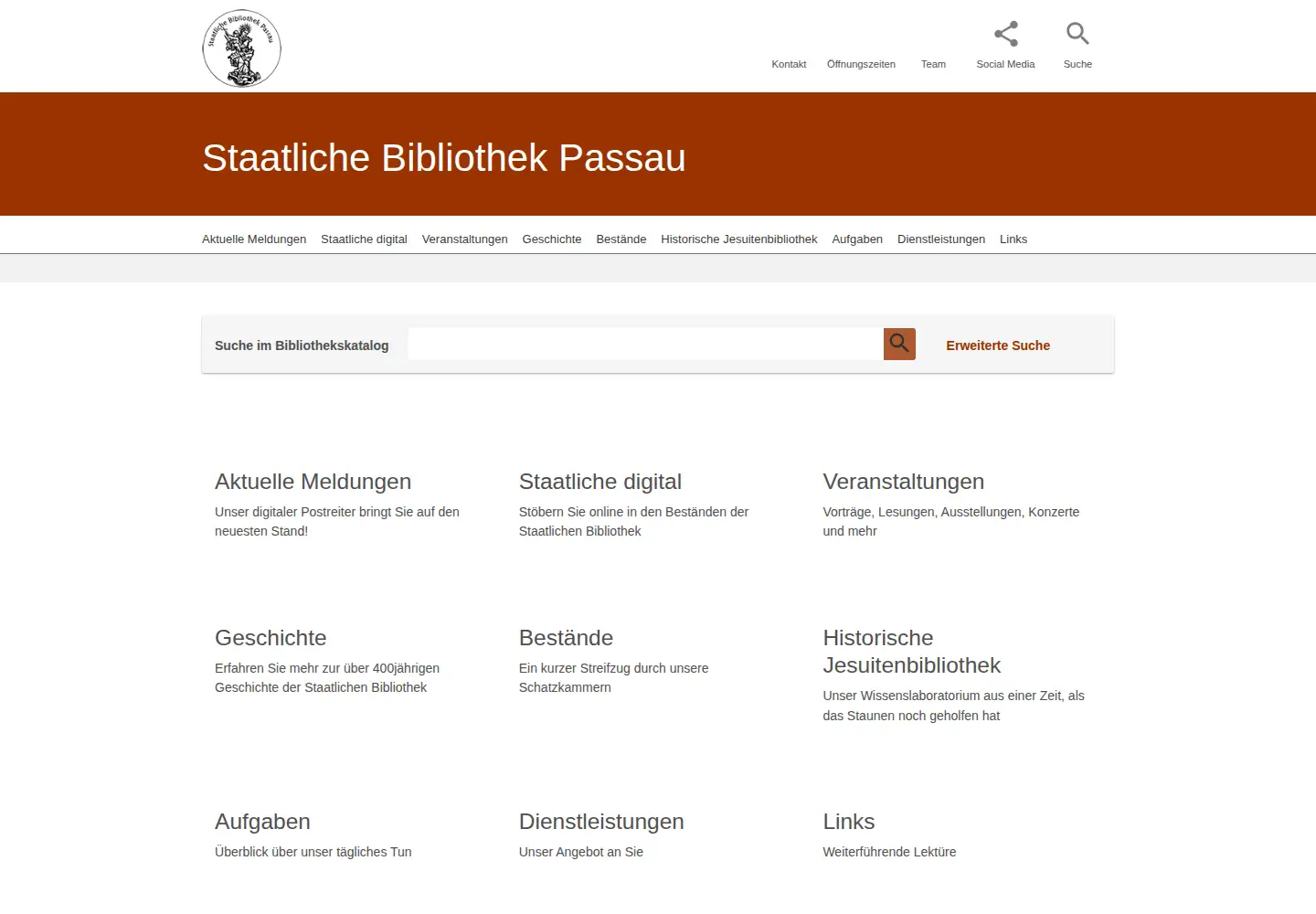 Captured homepage of staatliche-bibliothek-passau.de in the current scan