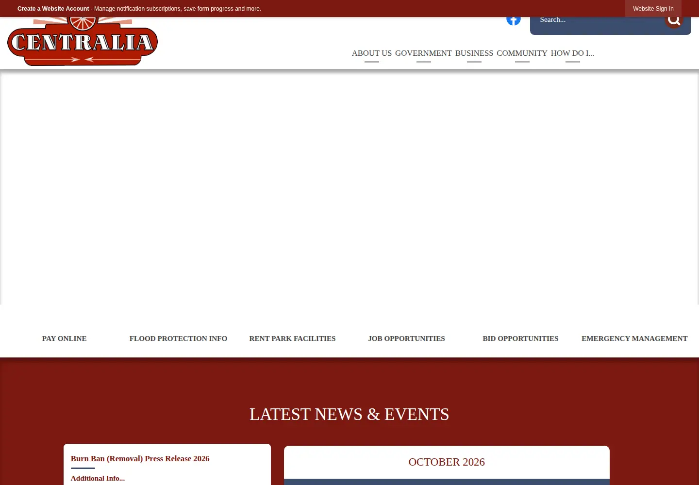 Screenshot of cityofcentralia.com