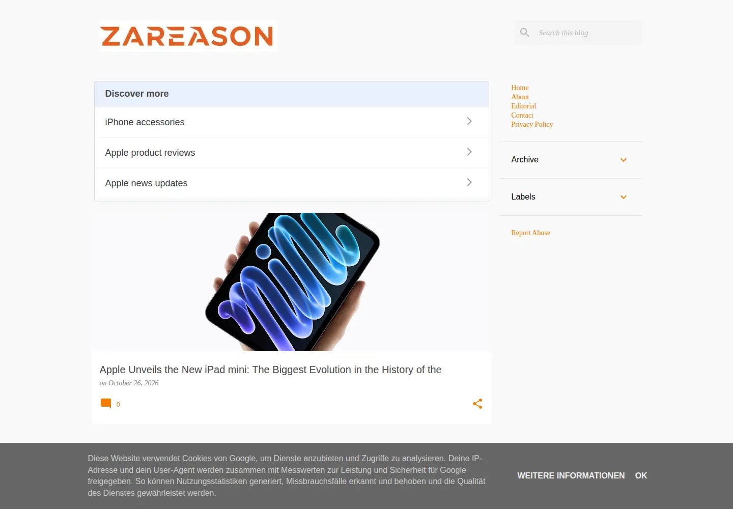 Captured homepage of zareason.com in the current scan