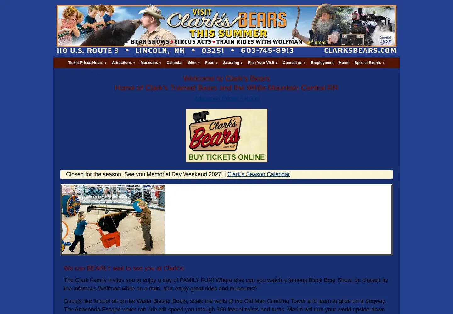 Captured homepage of clarksbears.com in the current scan