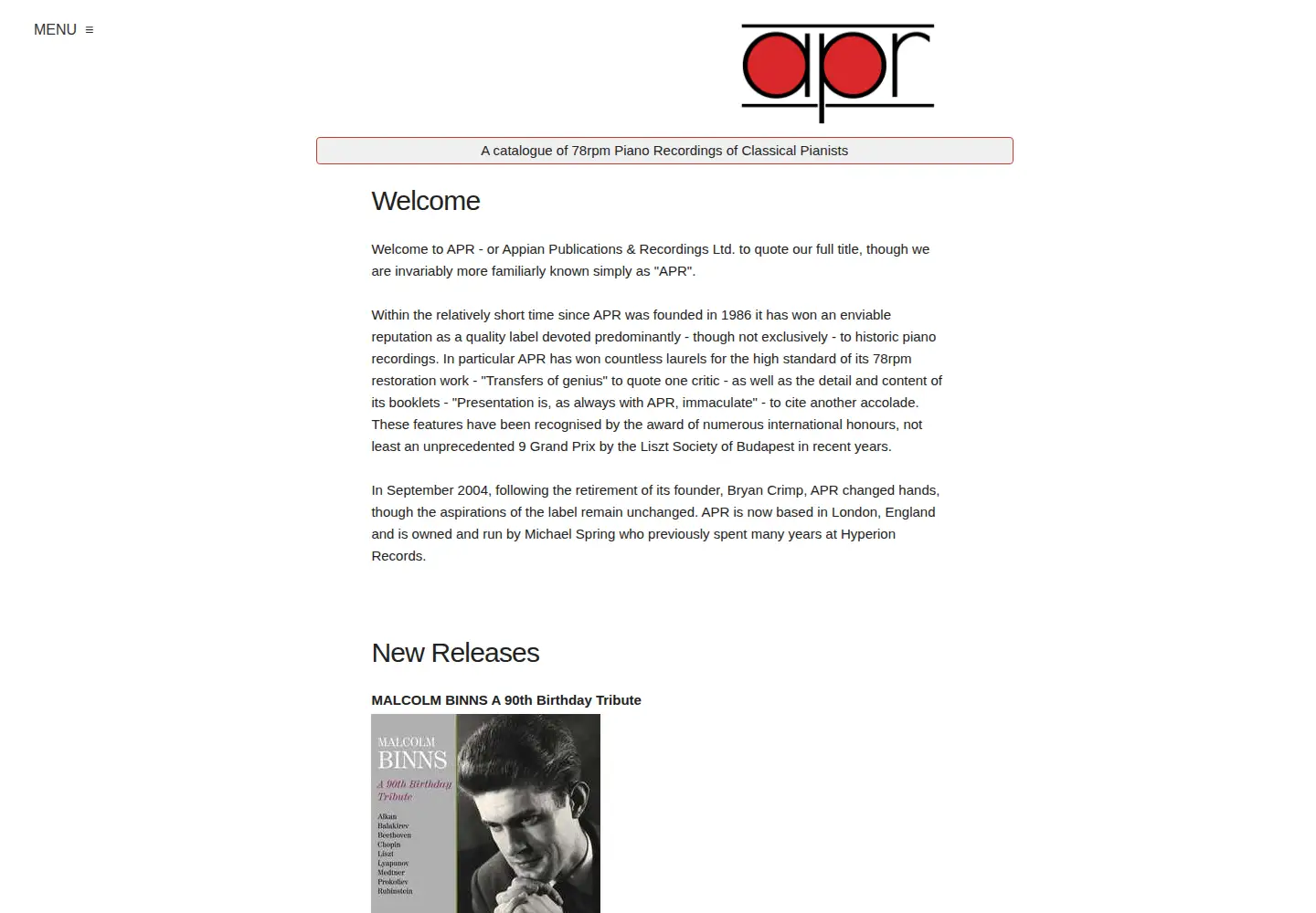 Captured homepage of aprrecordings.co.uk in the current scan