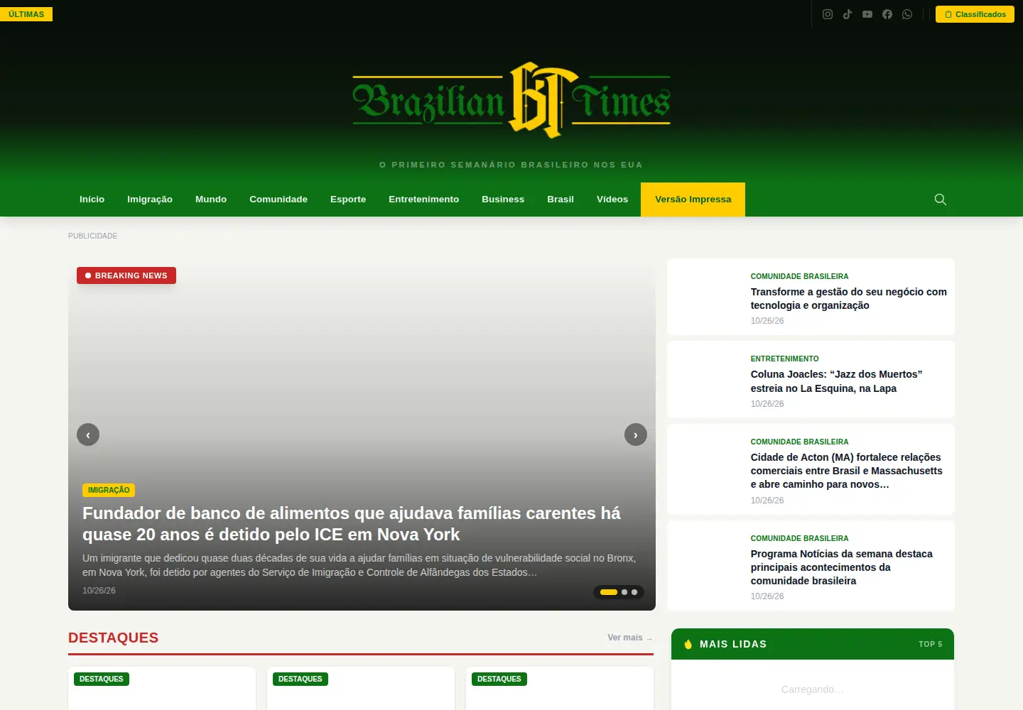 Screenshot of braziliantimes.com