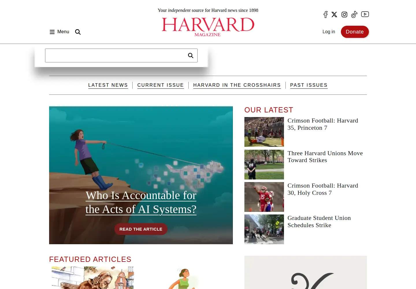 Screenshot of harvardmag.com