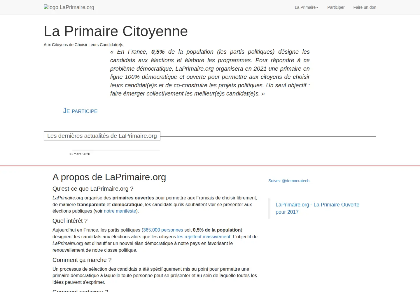 Captured homepage of laprimaire.org in the current scan