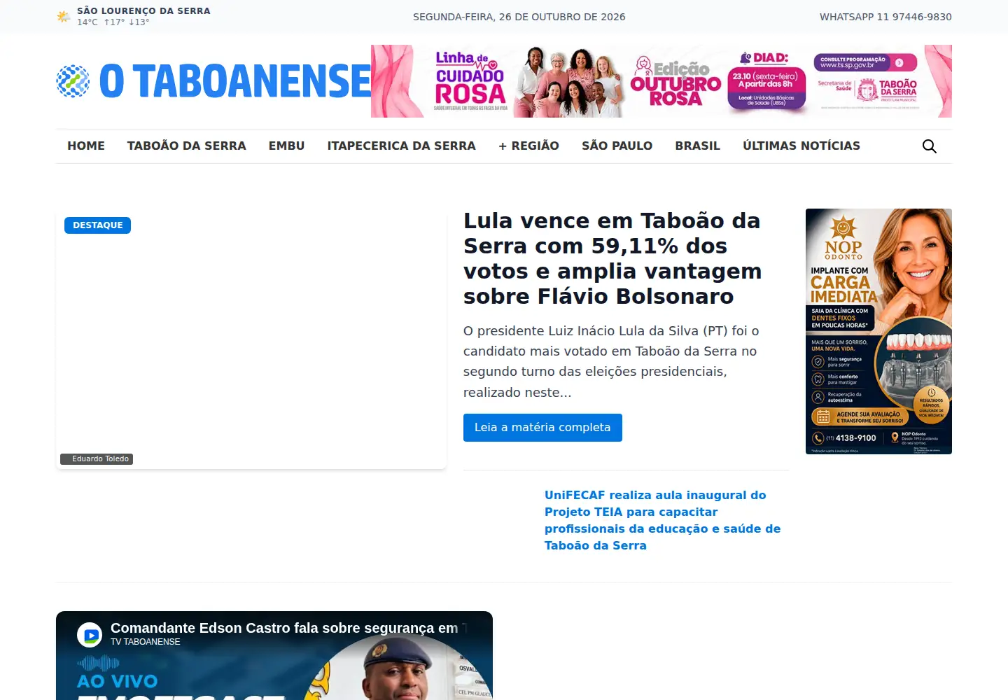 Captured homepage of otaboanense.com.br in the current scan