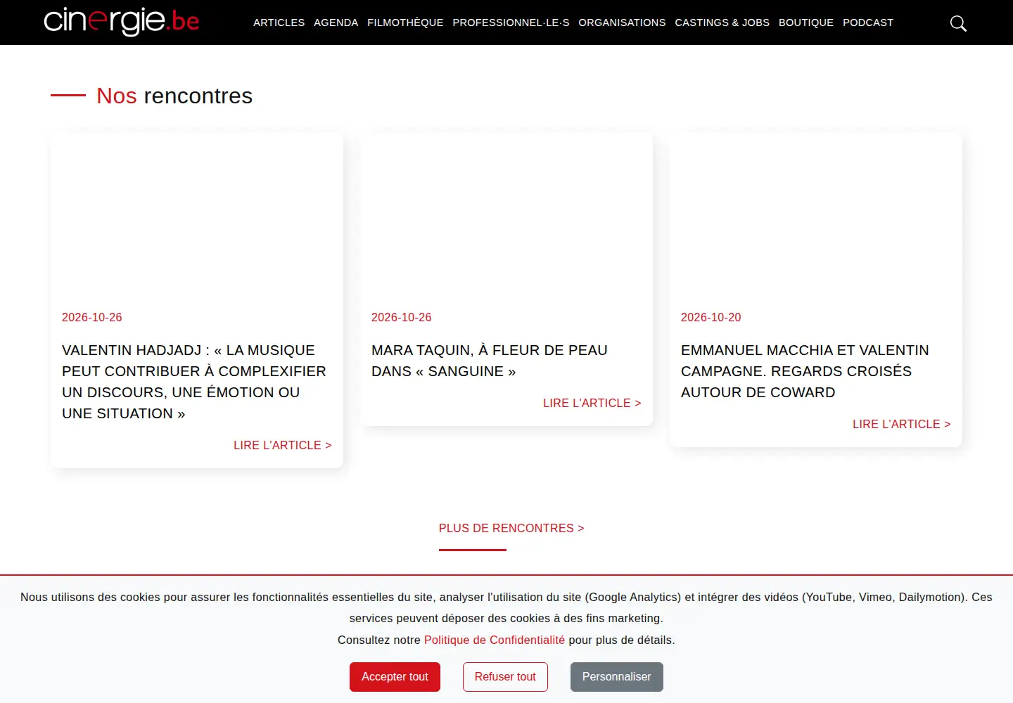 Captured homepage of cinergie.be in the current scan
