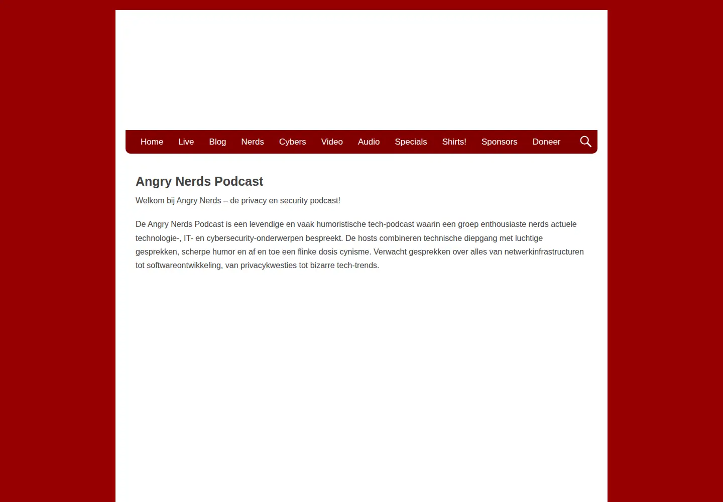 Captured homepage of angrynerdspodcast.nl in the current scan