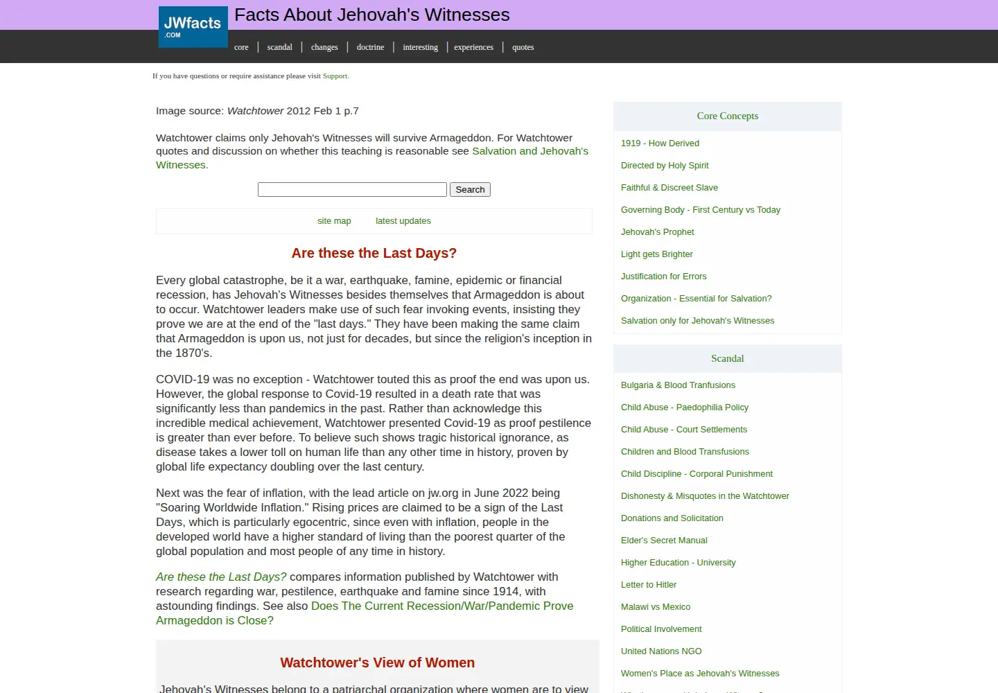 Screenshot of jwfacts.com