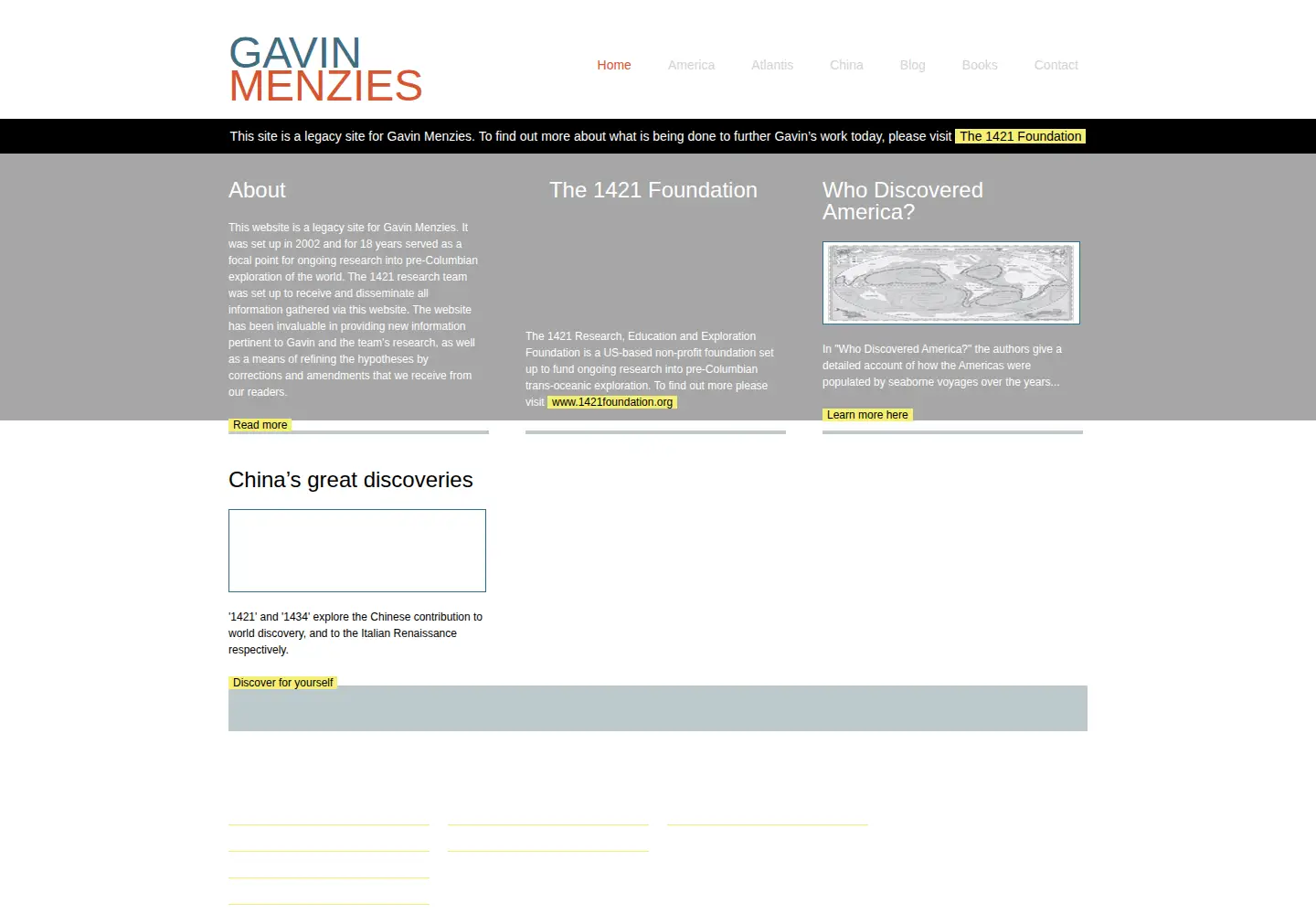Captured homepage of gavinmenzies.net in the current scan
