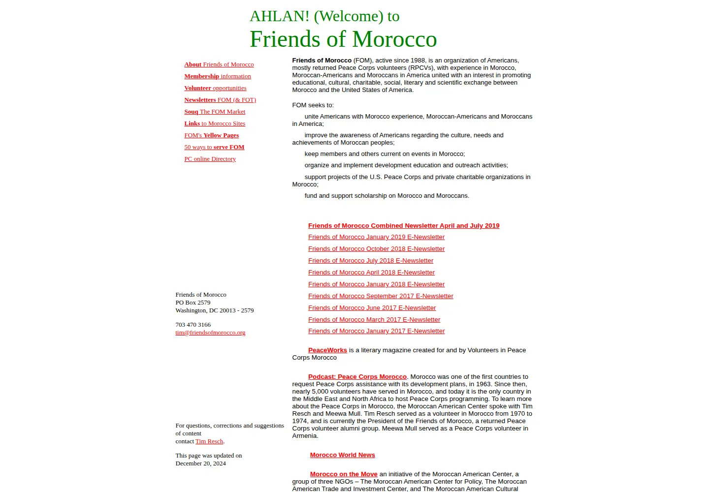 Captured homepage of friendsofmorocco.org in the current scan