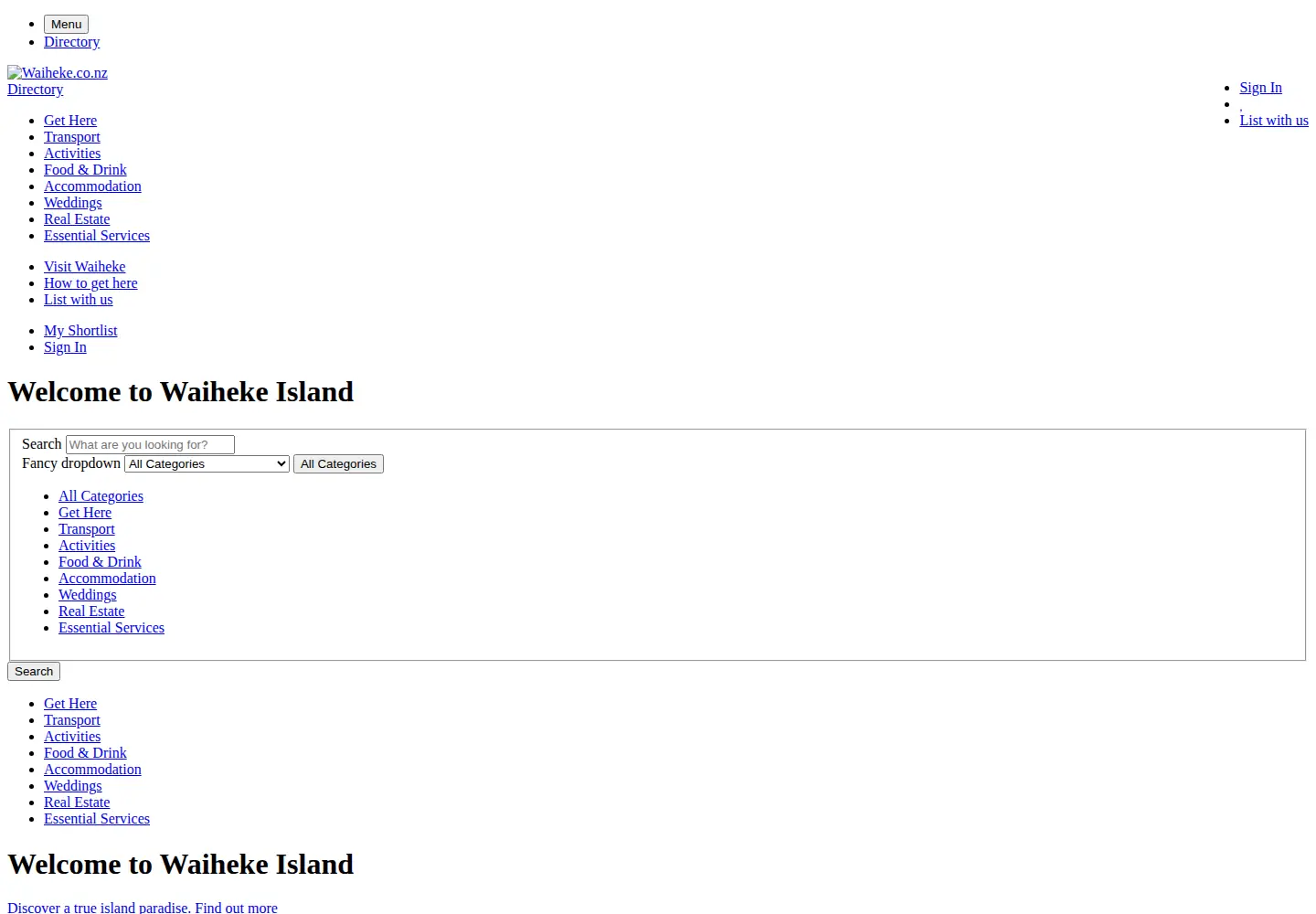 Captured homepage of waiheke.co.nz in the current scan