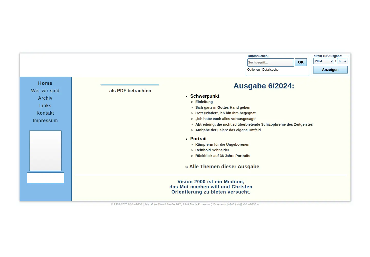 Captured homepage of vision2000.at in the current scan