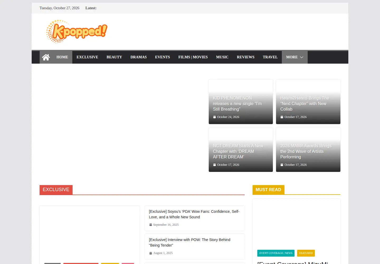 Captured homepage of k-popped.com in the current scan