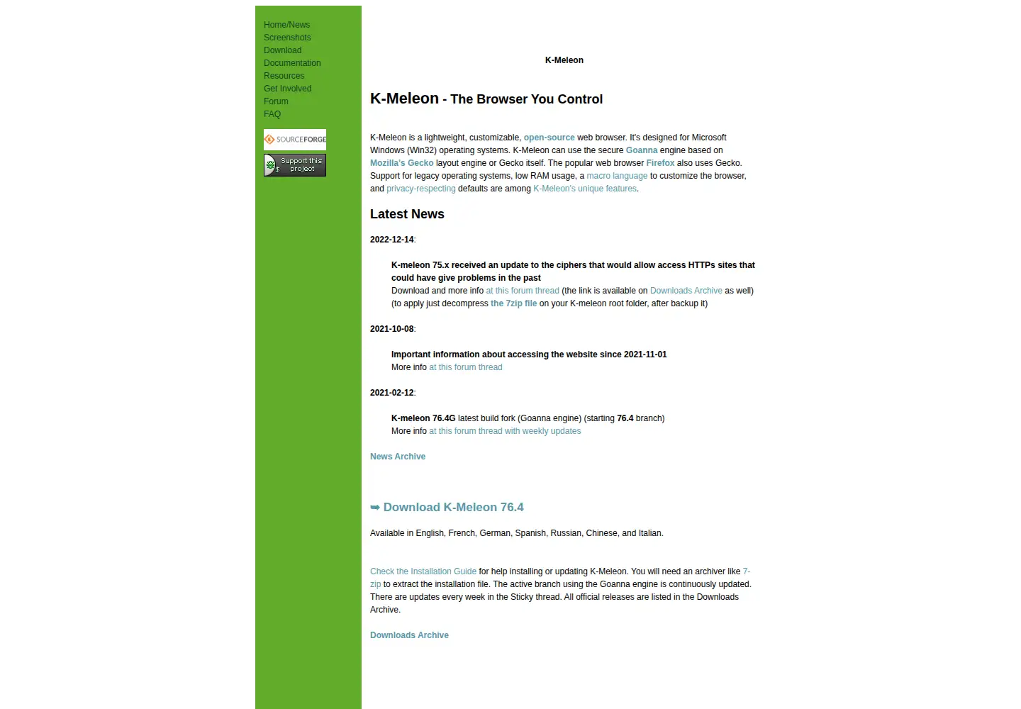 Screenshot of kmeleonbrowser.org