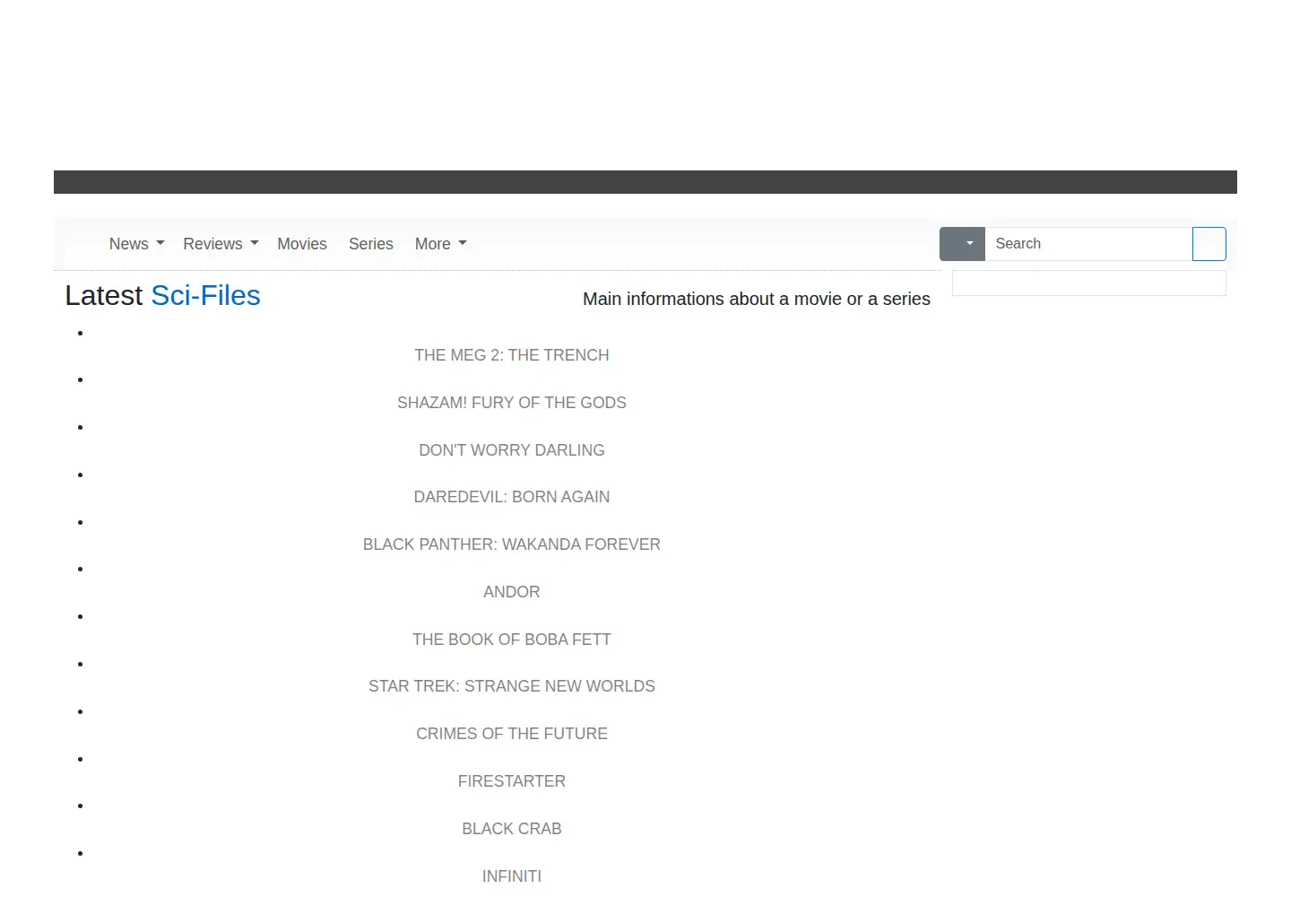 Captured homepage of scifi-movies.com in the current scan