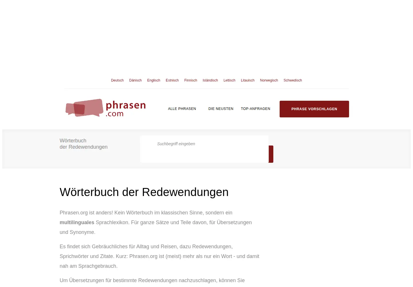 Captured homepage of phrasen.com in the current scan