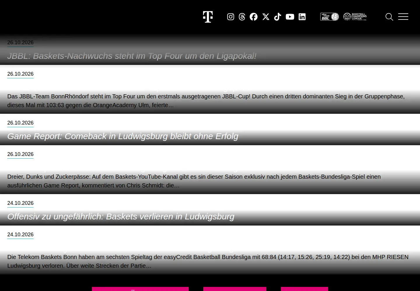 Captured homepage of telekom-baskets-bonn.de in the current scan