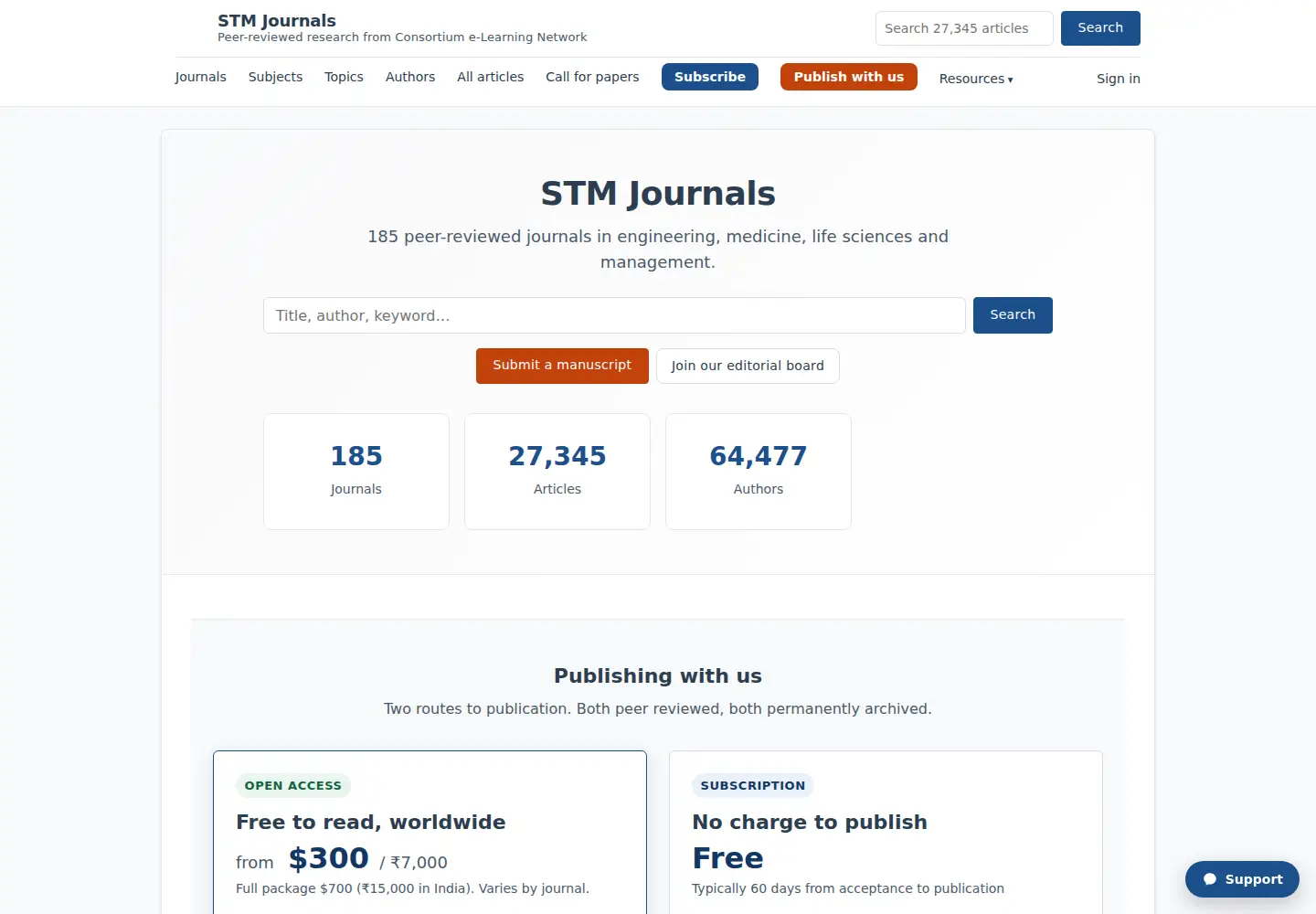 Captured homepage of stmjournals.in in the current scan