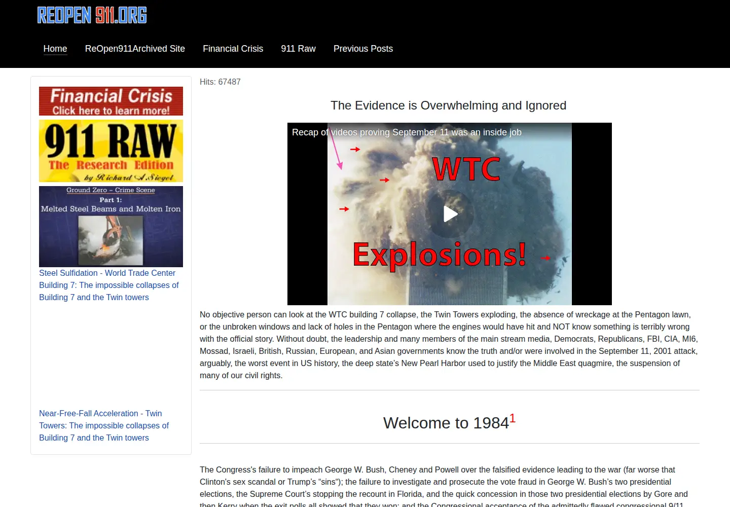 Captured homepage of reopen911.org in the current scan