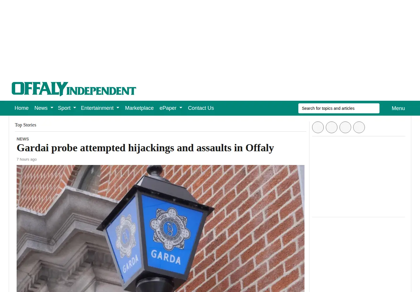 Captured homepage of offalyindependent.ie in the current scan