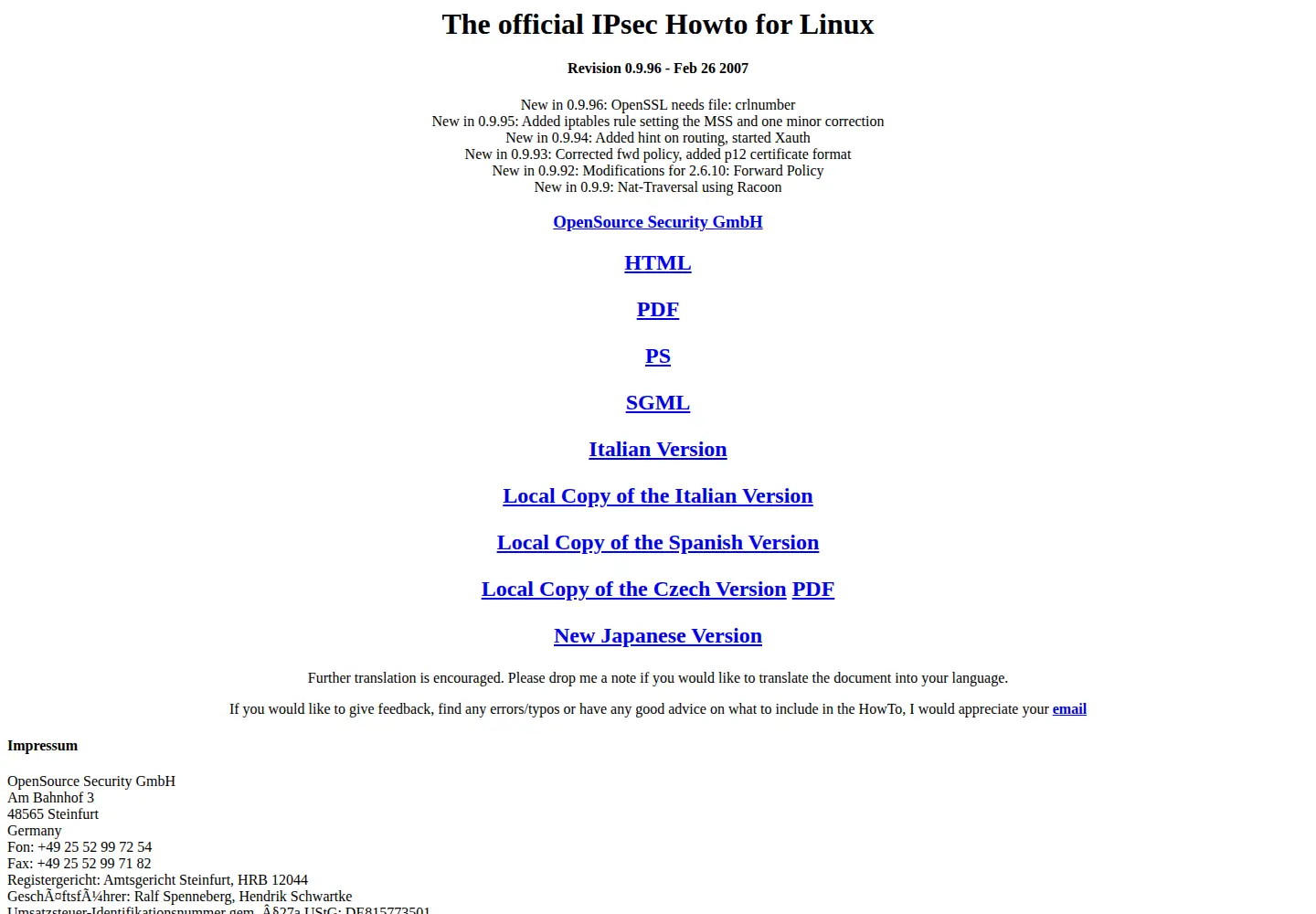 Captured homepage of ipsec-howto.org in the current scan