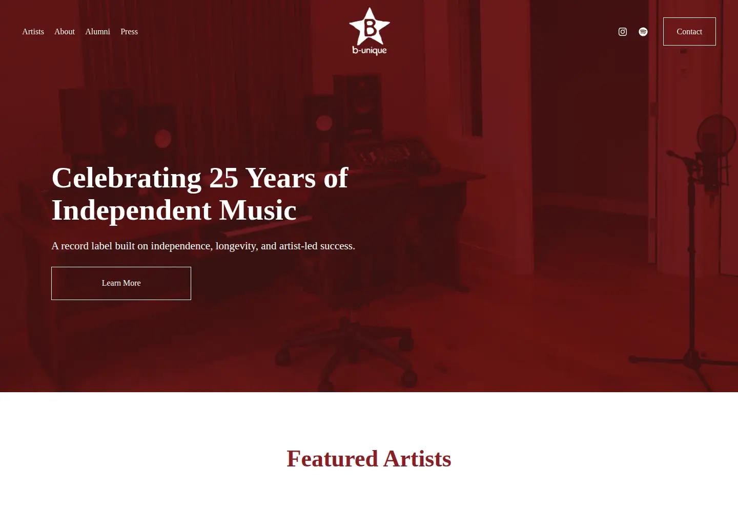 Captured homepage of b-uniquerecords.com in the current scan