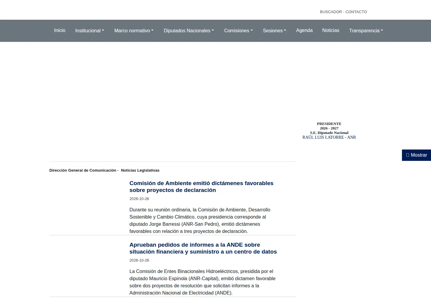 Captured homepage of diputados.gov.py in the current scan