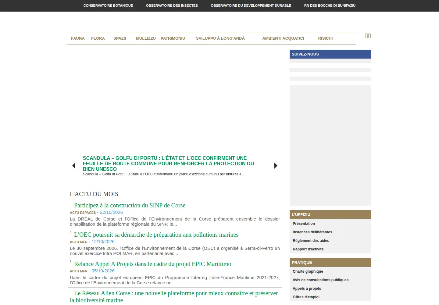 Captured homepage of oec.corsica in the current scan