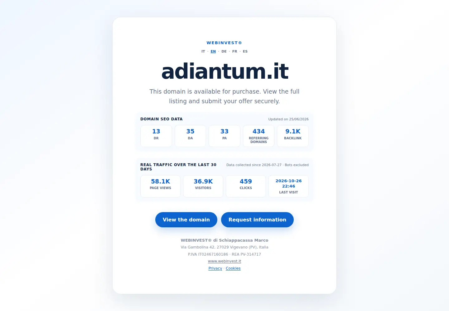 Captured homepage of adiantum.it in the current scan