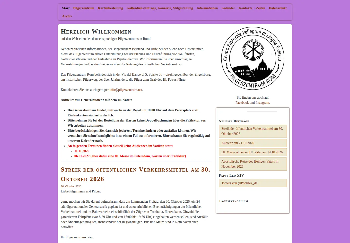 Screenshot of pilgerzentrum.net