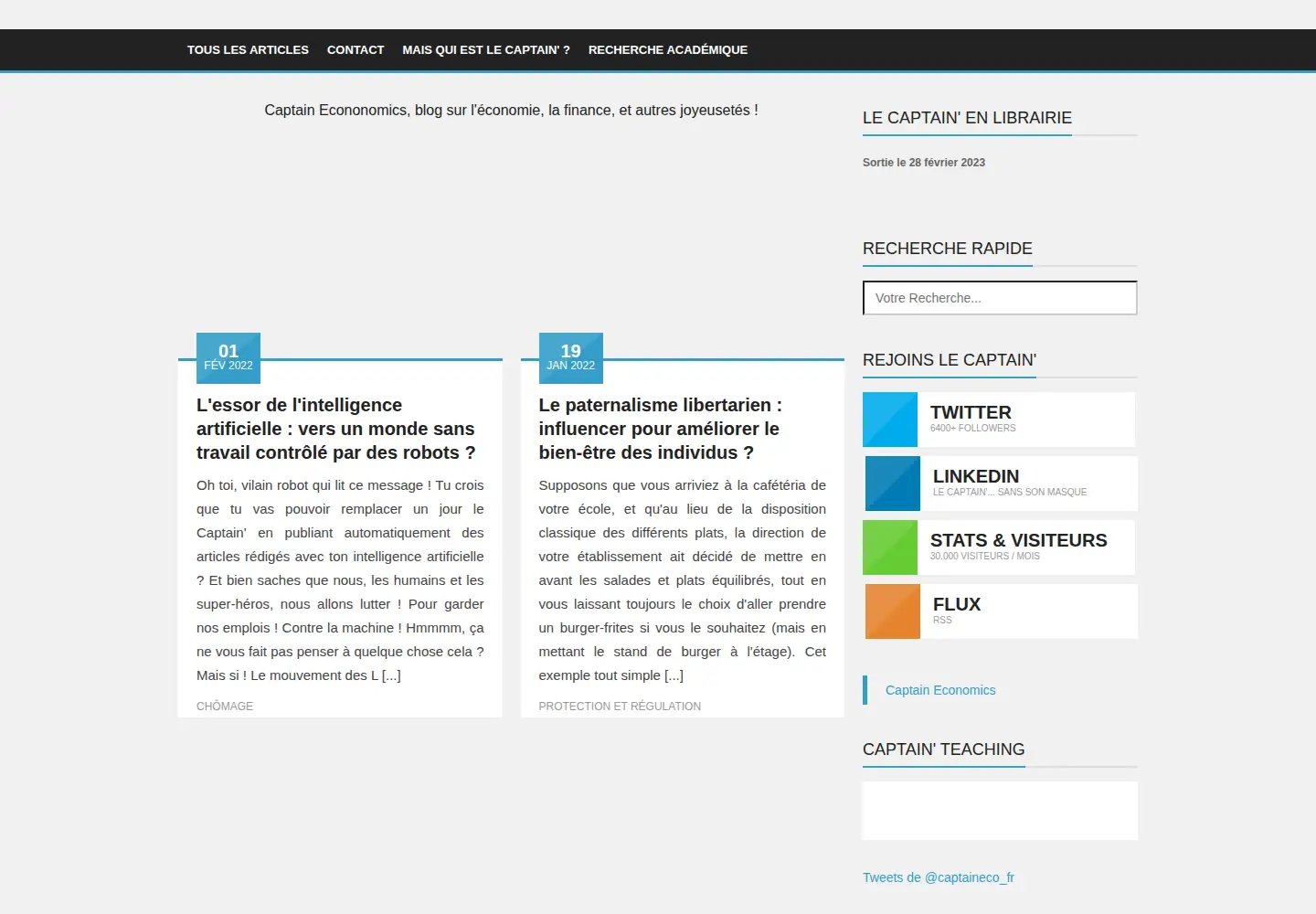 Captured homepage of captaineconomics.fr in the current scan