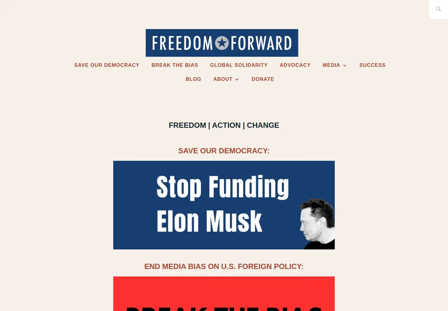 Captured homepage of freedomforward.org in the current scan