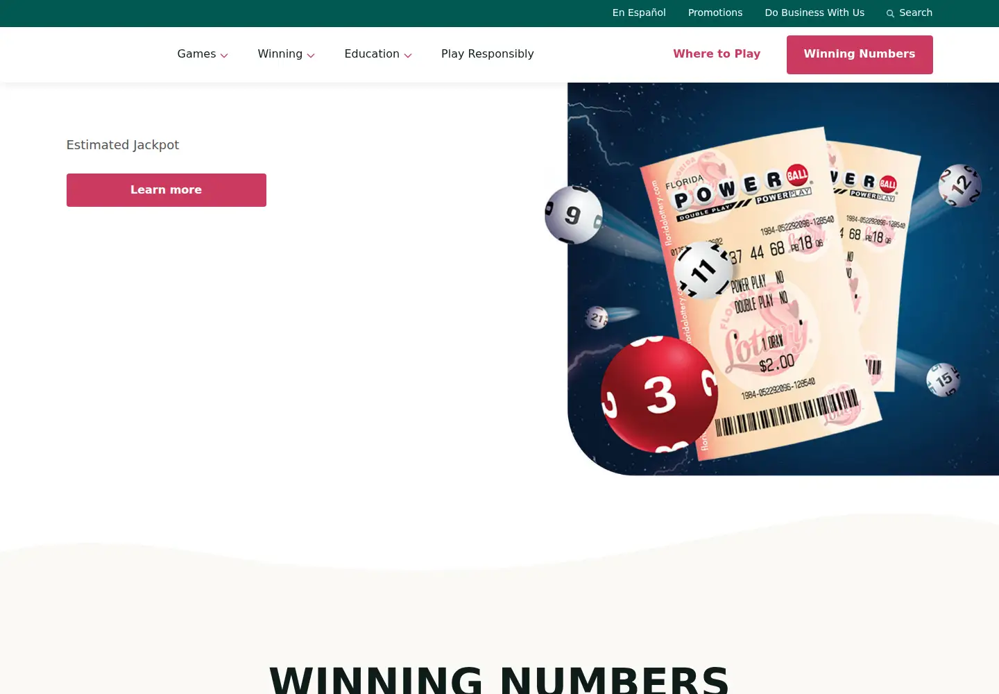 Captured homepage of floridalottery.com in the current scan