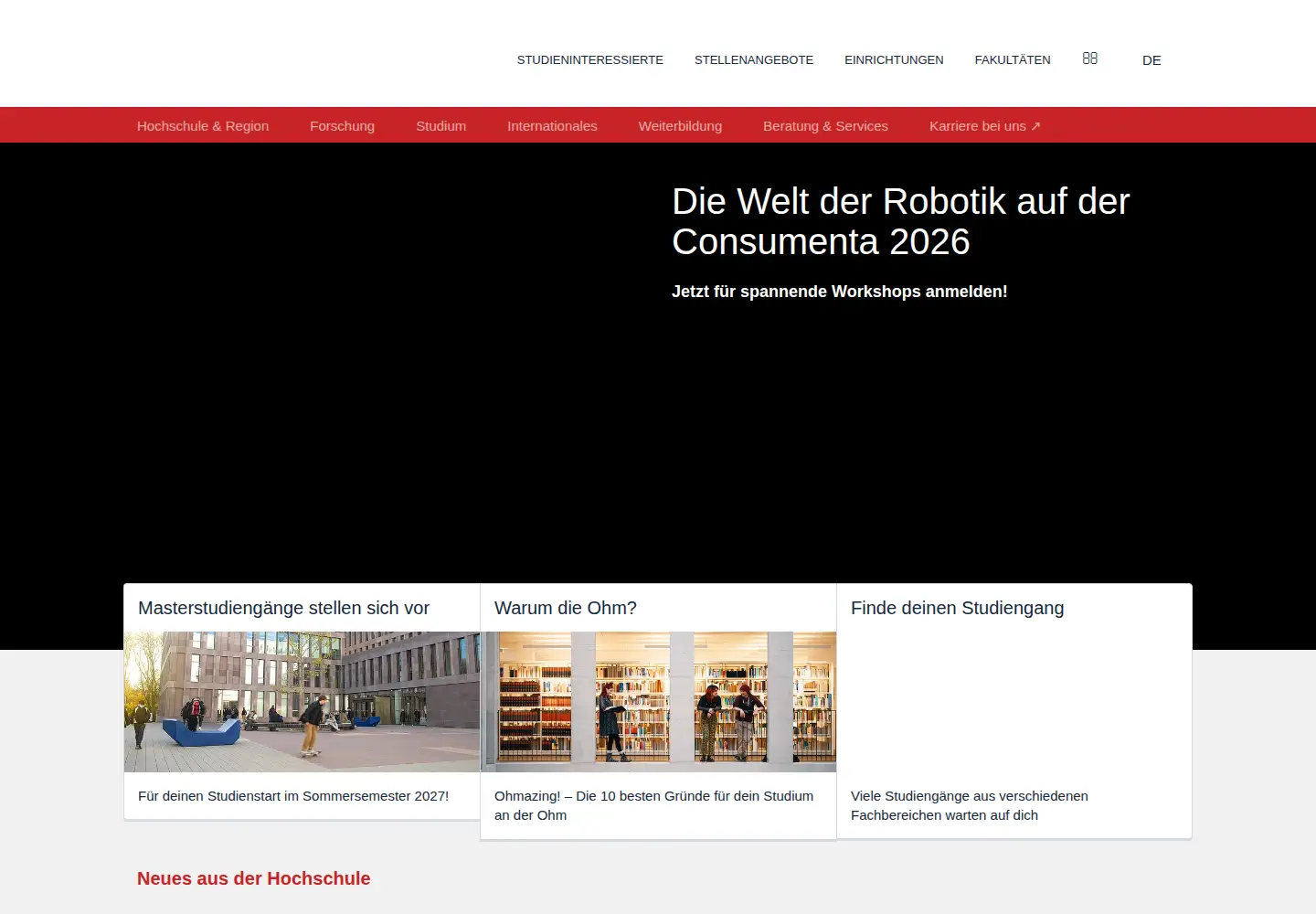 Screenshot of ohm-hochschule.de