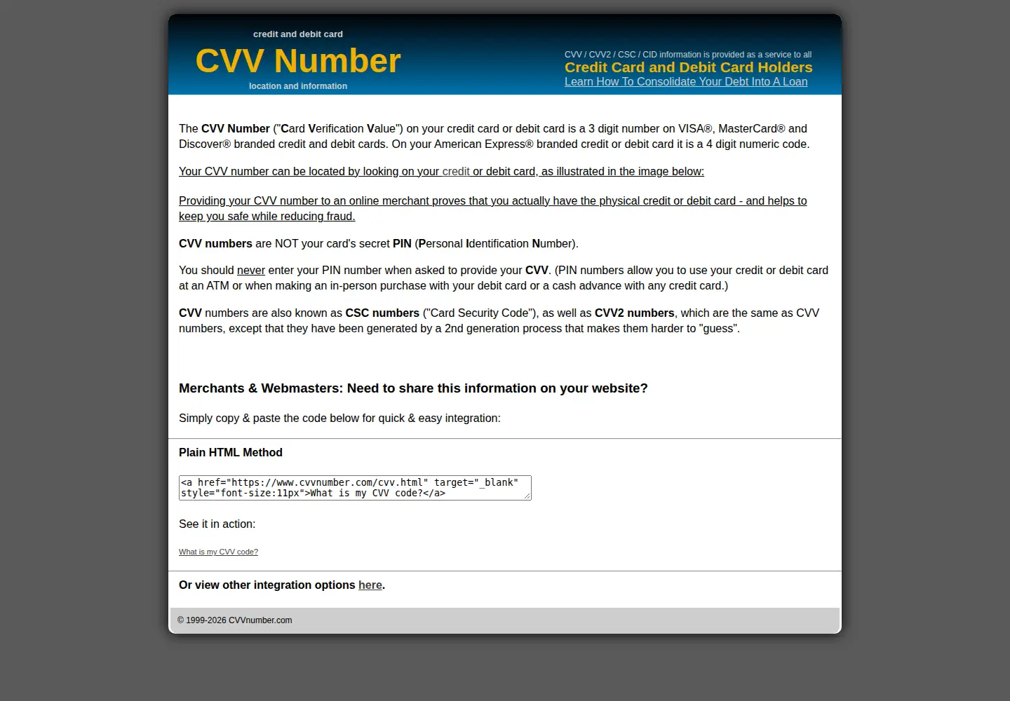 Captured homepage of cvvnumber.com in the current scan