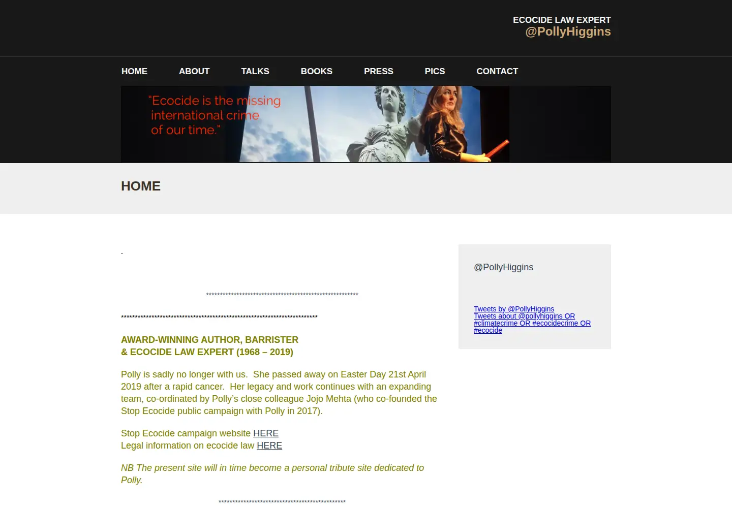 Screenshot of pollyhiggins.com