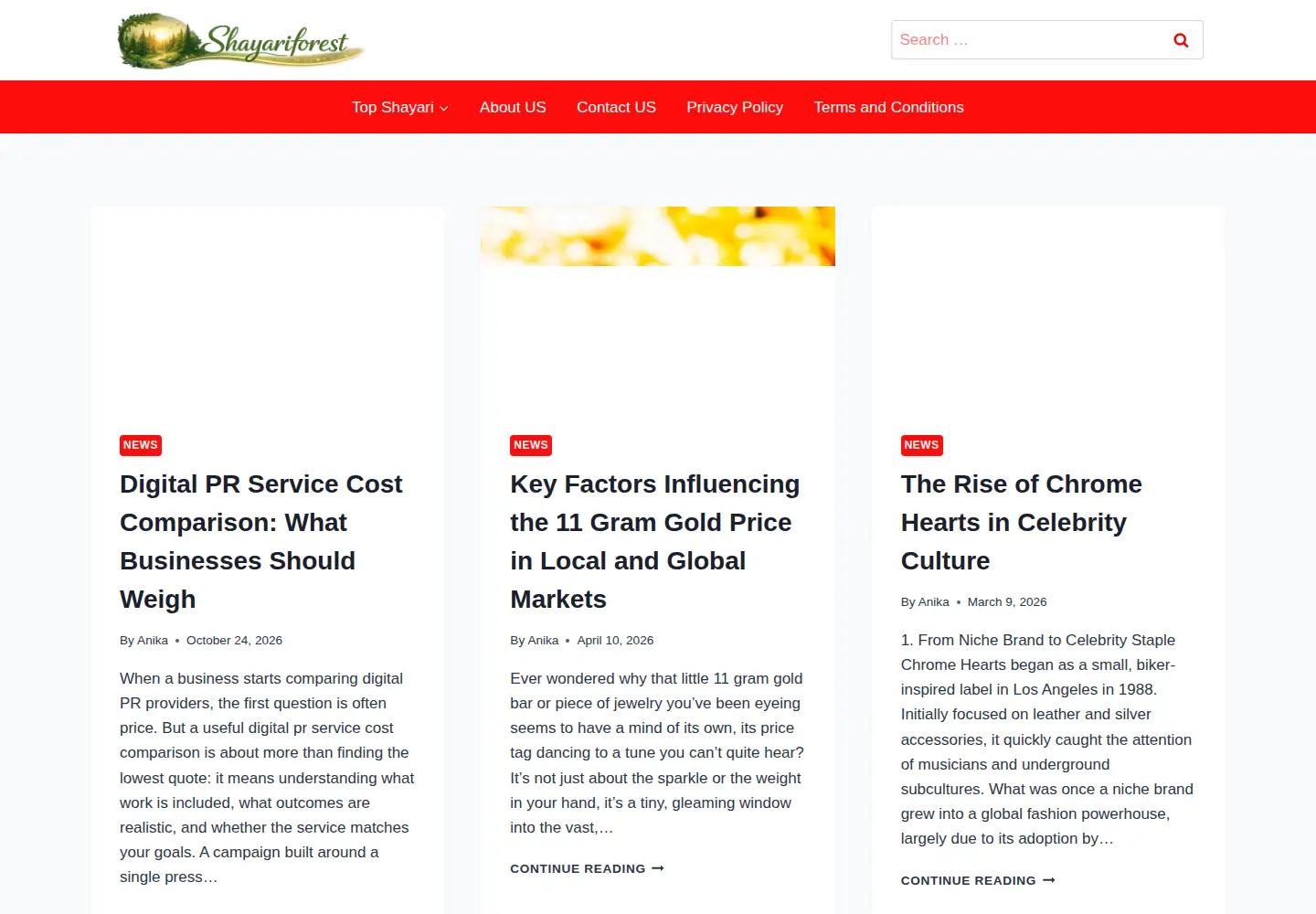 Screenshot of shayariforest.com