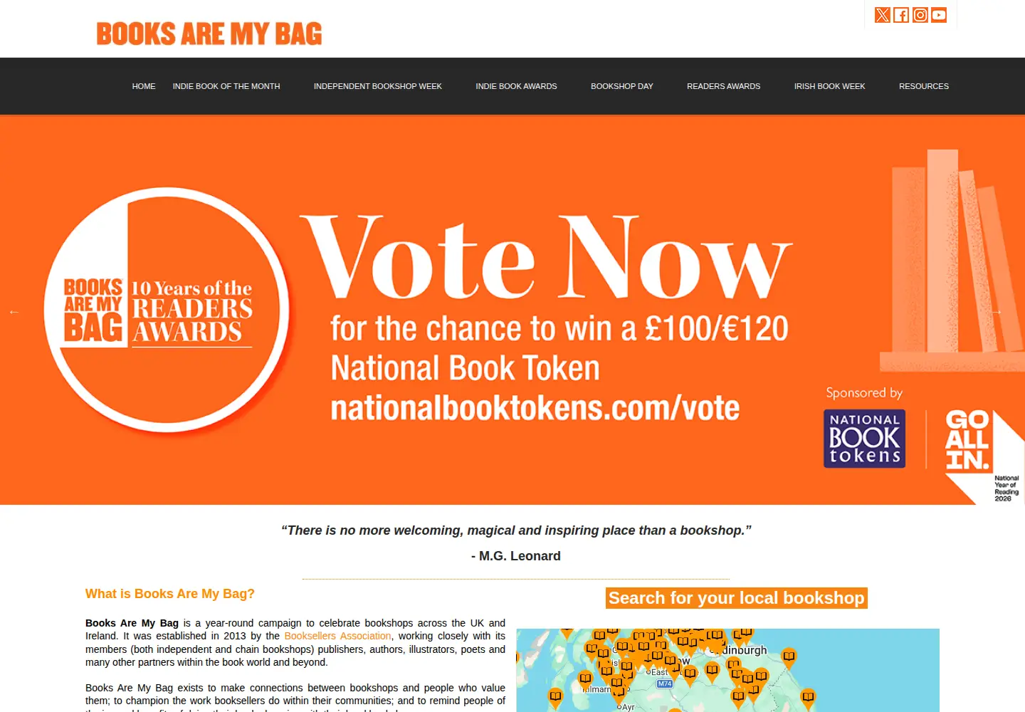 Captured homepage of booksaremybag.com in the current scan