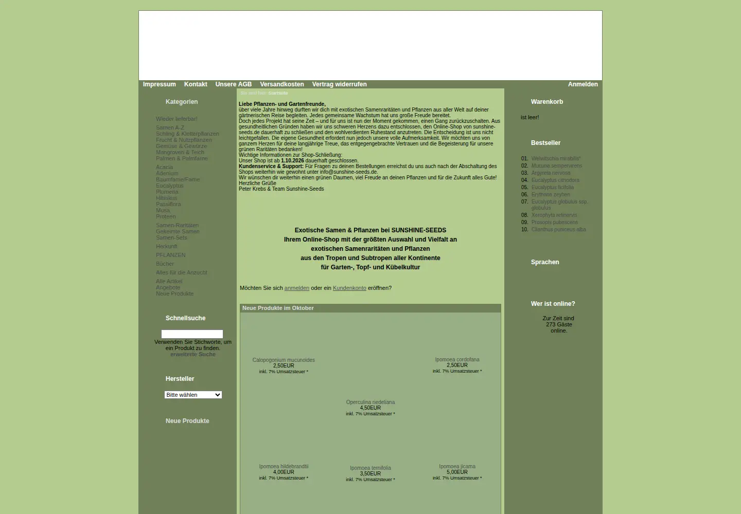 Screenshot of sunshine-seeds.de