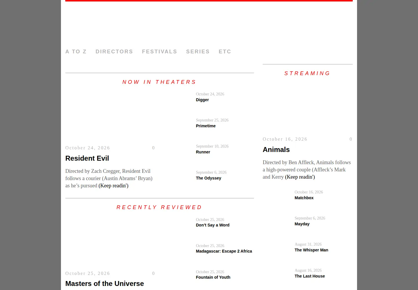 Captured homepage of reelfilm.com in the current scan