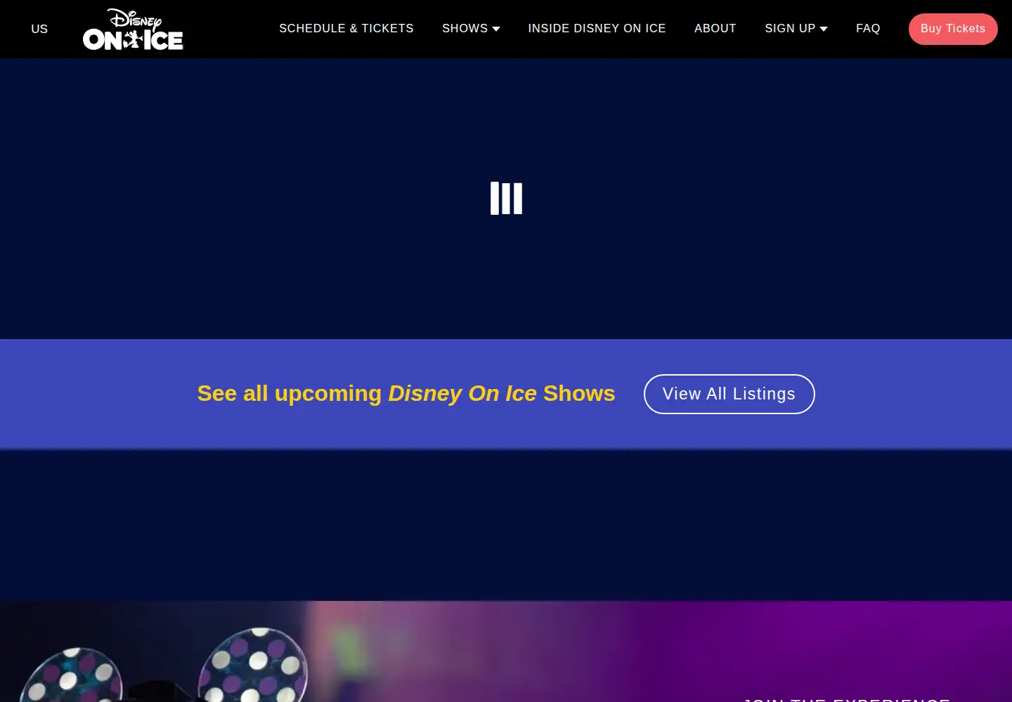 Captured homepage of disneyonice.com in the current scan