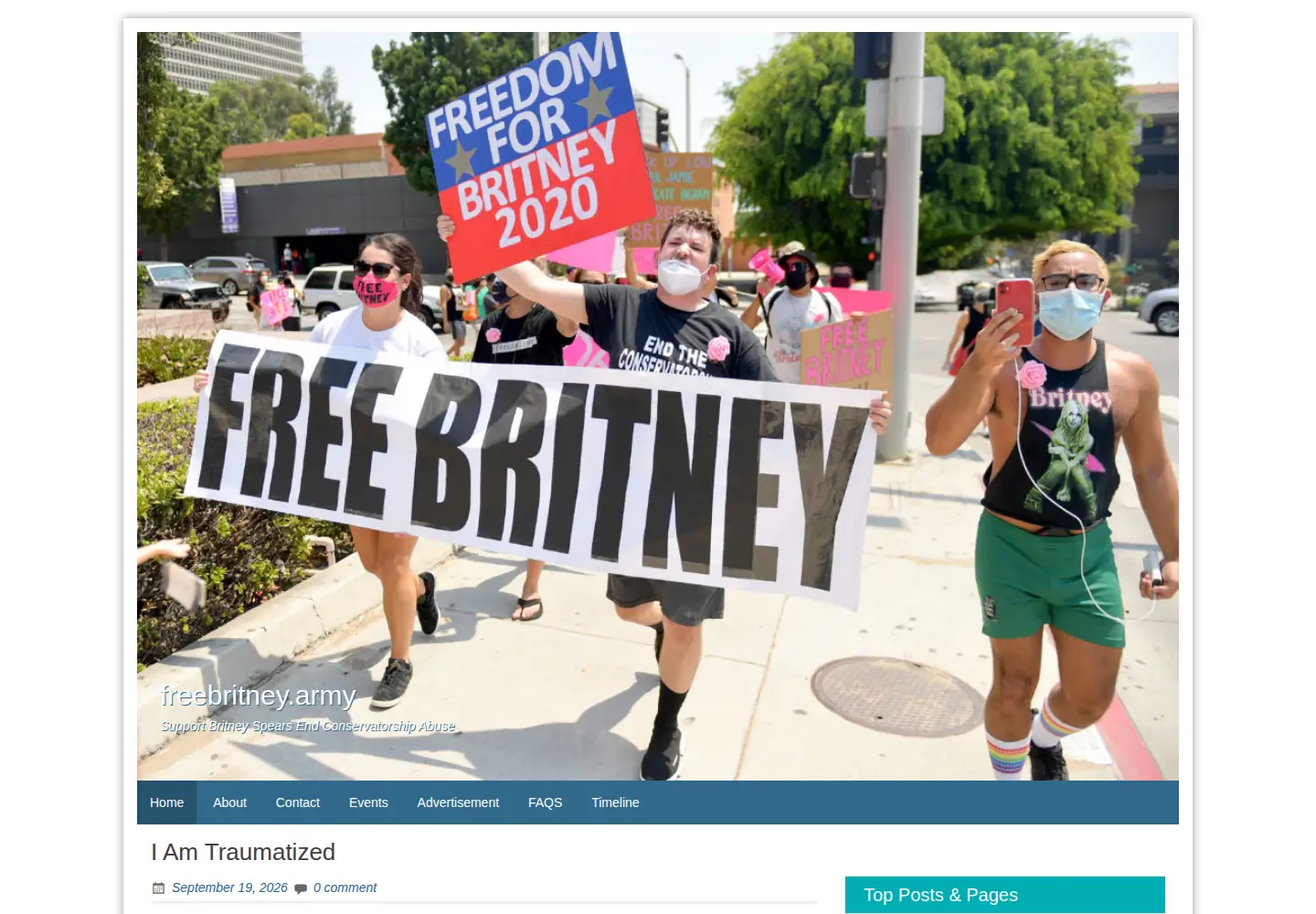 Captured homepage of freebritney.army in the current scan