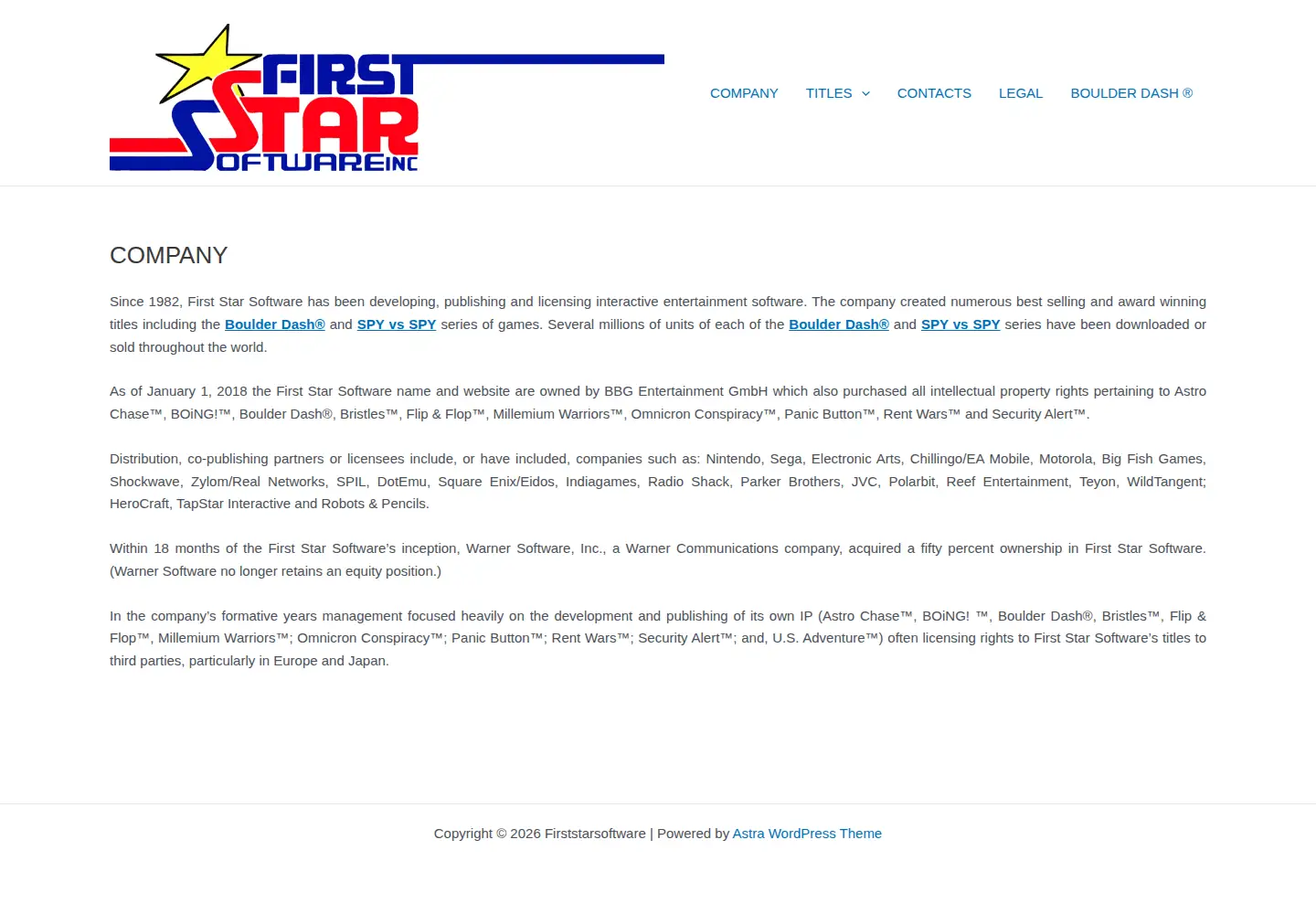 Captured homepage of firststarsoftware.com in the current scan