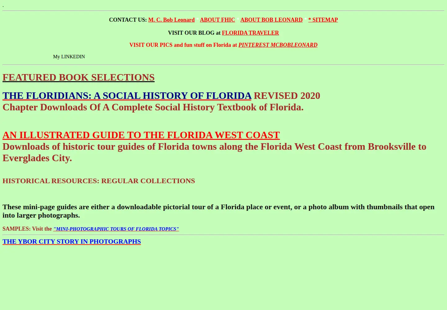 Captured homepage of floridahistory.org in the current scan