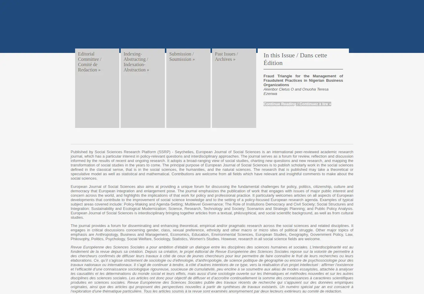 Screenshot of europeanjournalofsocialsciences.com