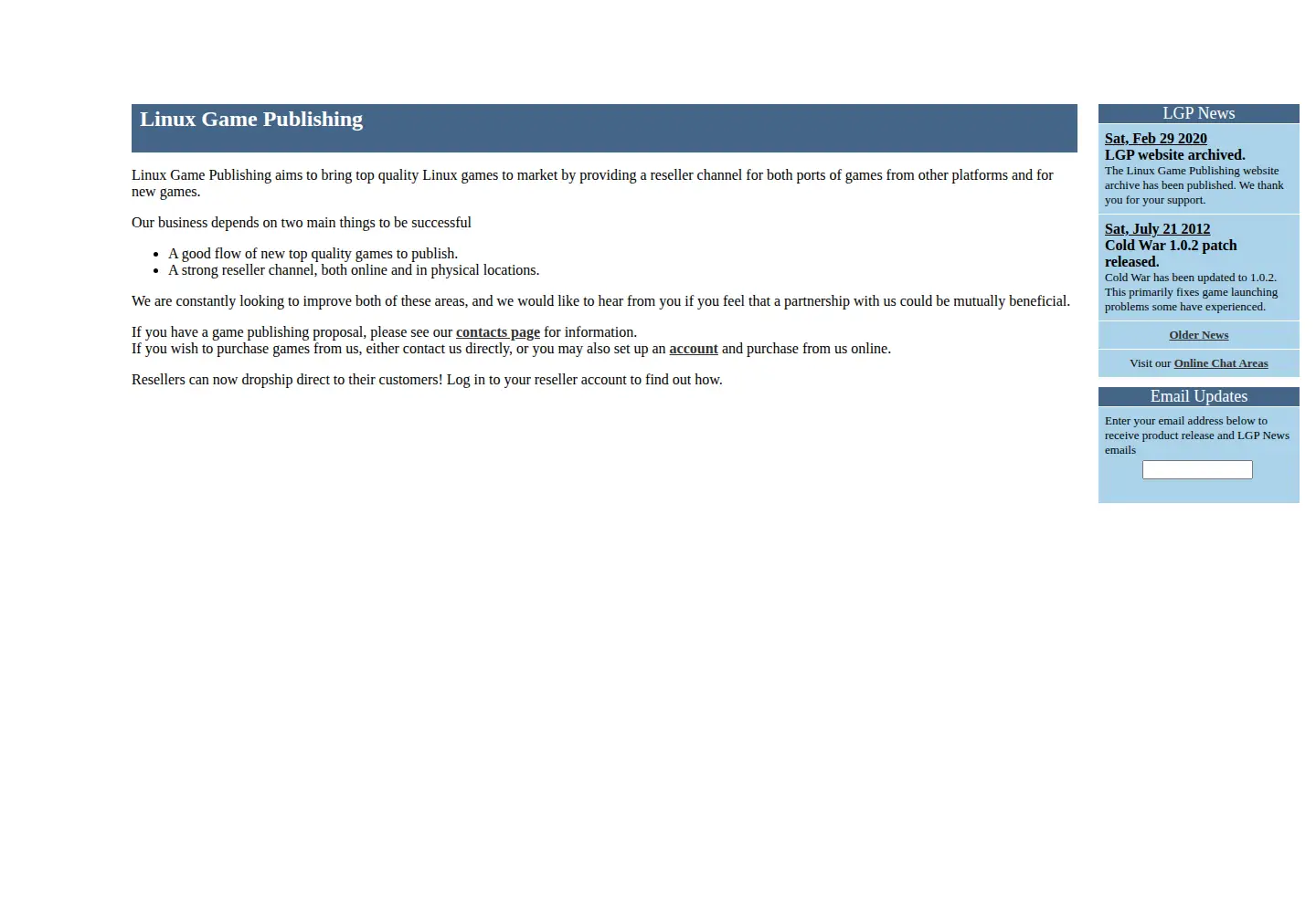 Captured homepage of linuxgamepublishing.com in the current scan