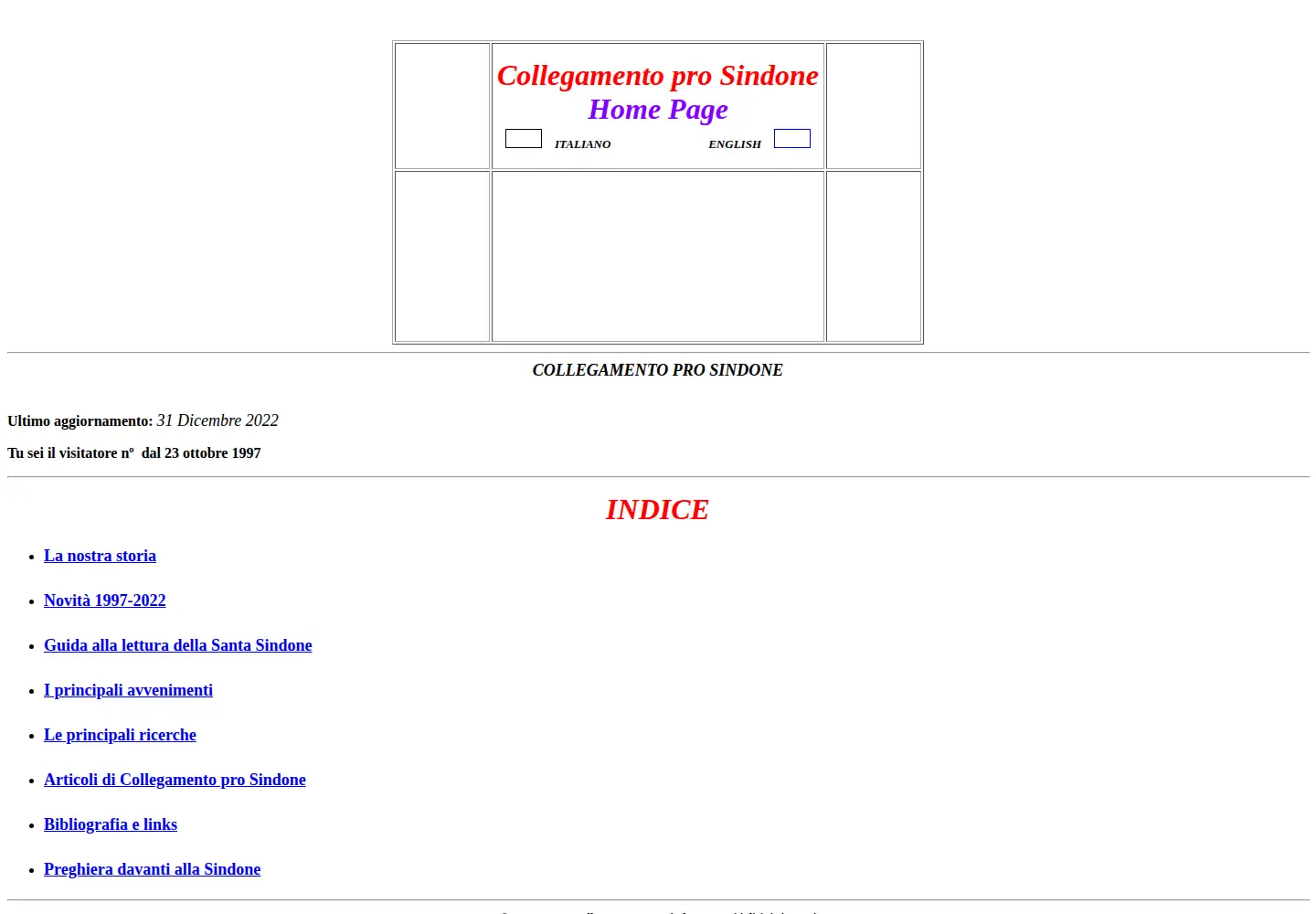 Captured homepage of sindone.info in the current scan